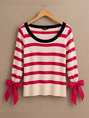 SONIA RYKIEL H&M Stripe Sweater Bow Sleeve Parisian Chic Knit Top